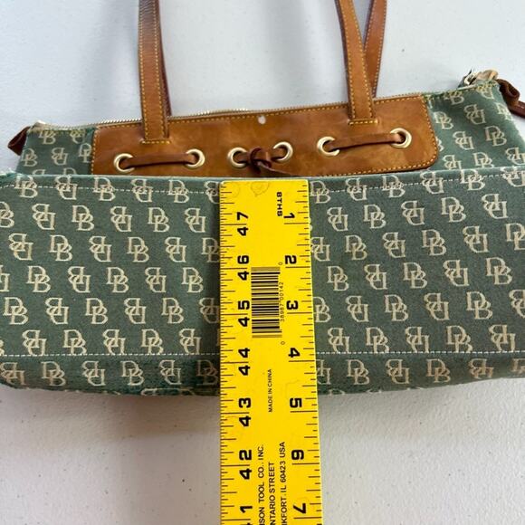 Dooney & Bourke Satchel Handbag Signature DB Denim Leather Trim Carry On Bag - Picture 7 of 16